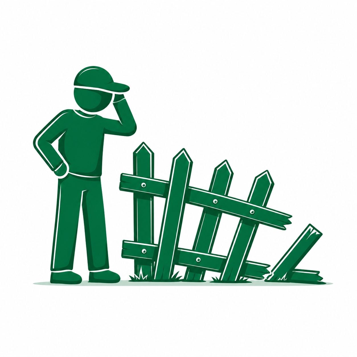 Person standing next to a broken fence, unsure what to do