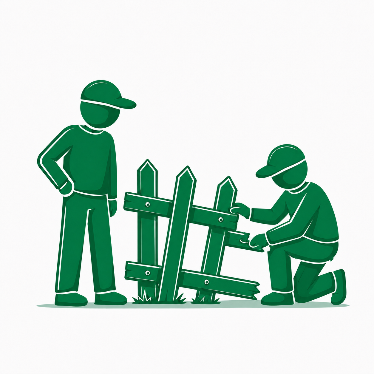 Handyman and homeowner repairing a fence together