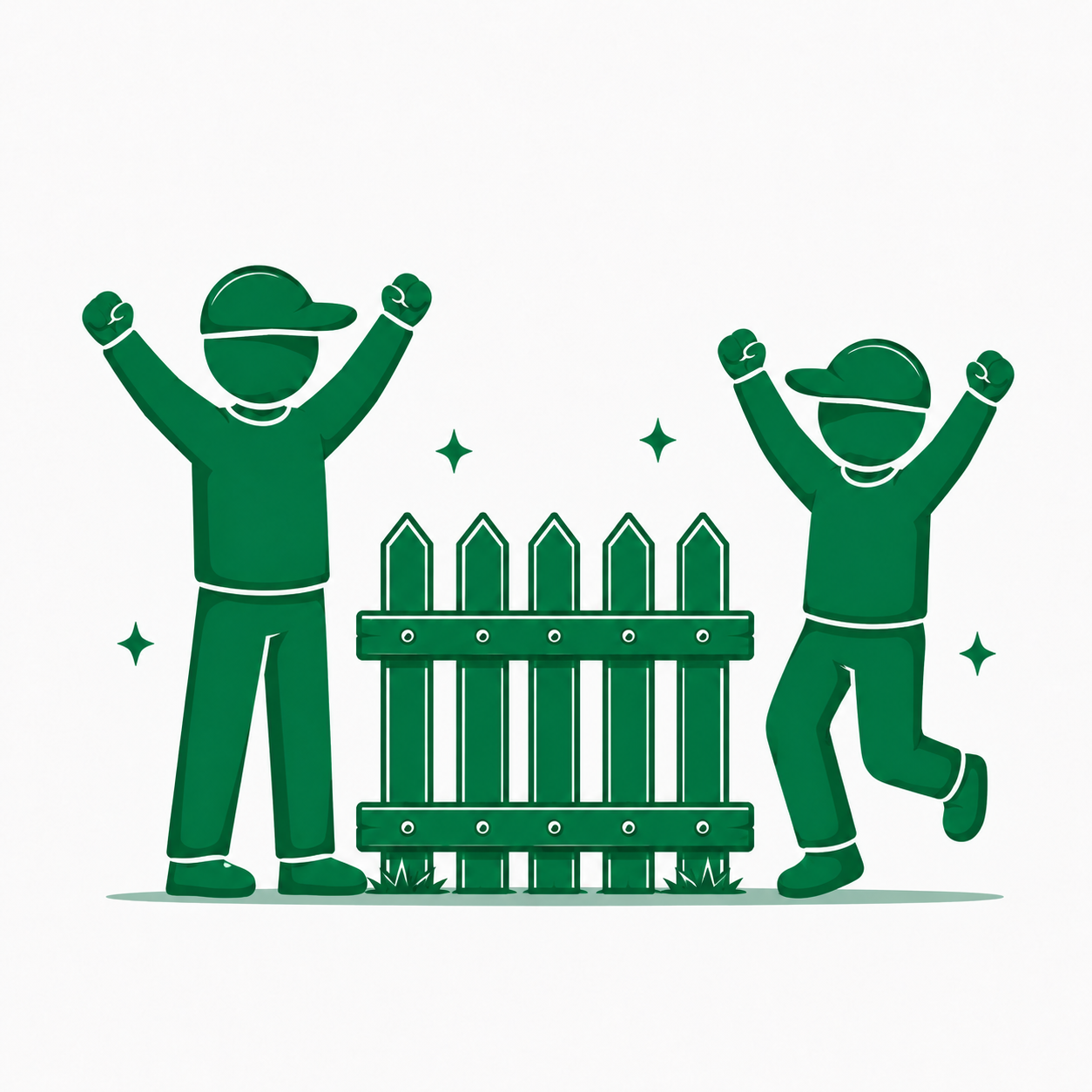Two people celebrating a successfully repaired fence